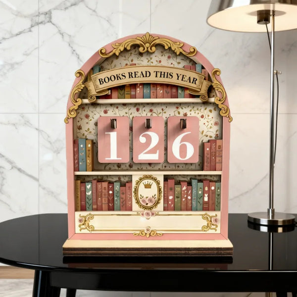 Wooden Reading Challenge Counter – Retro Book Tracker Decor