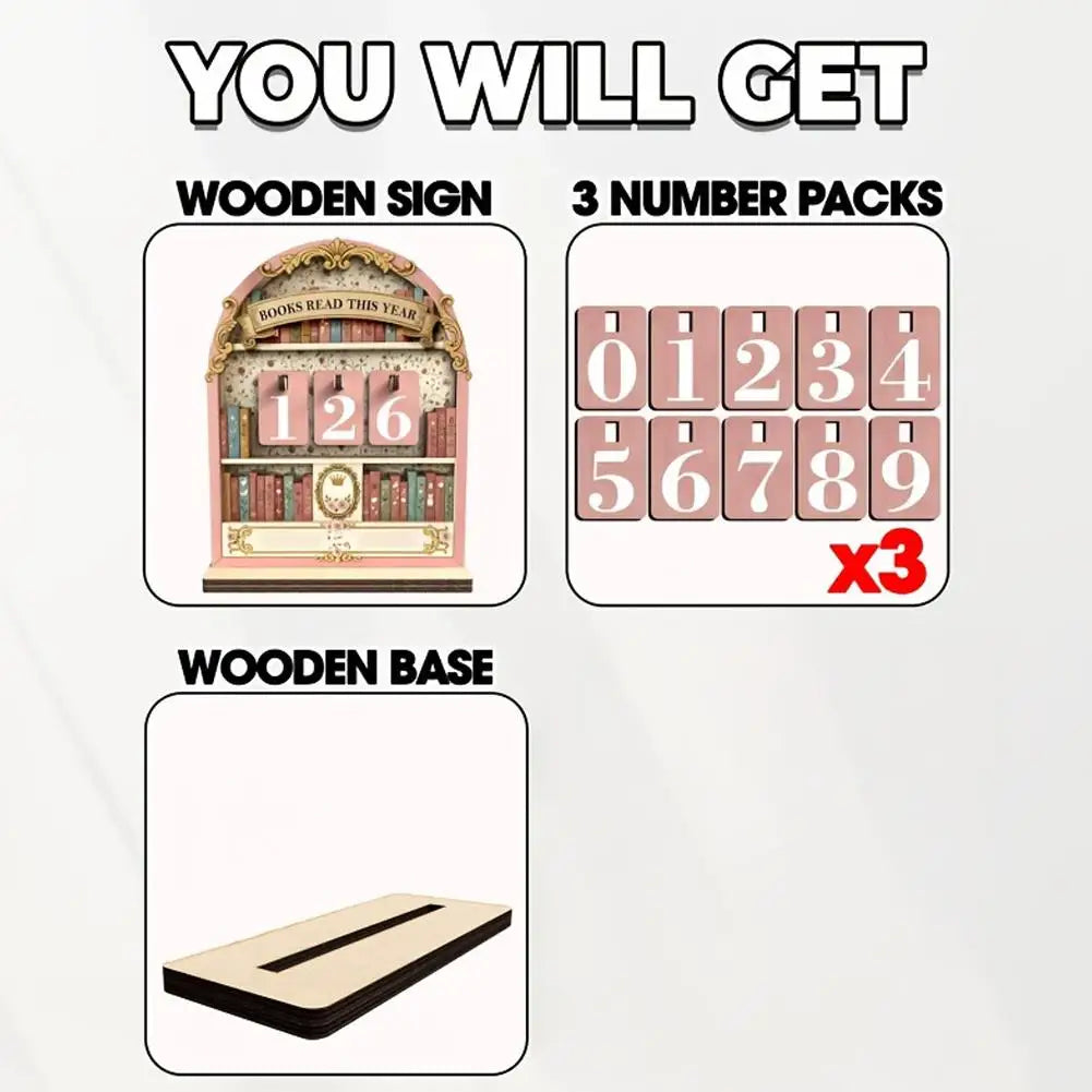 Wooden Reading Challenge Counter – Retro Book Tracker Decor