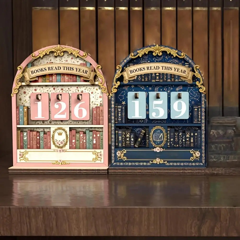 Wooden Reading Challenge Counter – Retro Book Tracker Decor