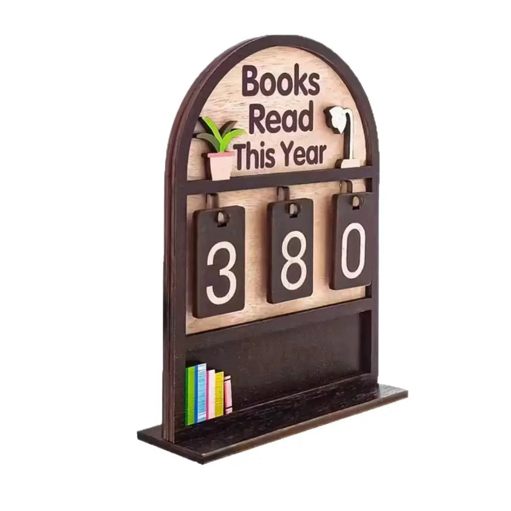 E Color Wooden Reading Challenge Counter – Retro Book Tracker Decor