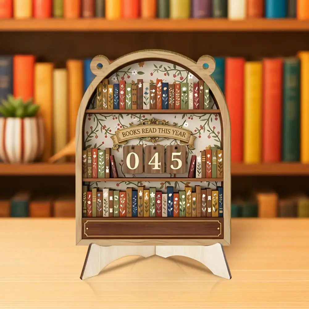 Wooden Reading Challenge Counter – Retro Book Tracker Decor