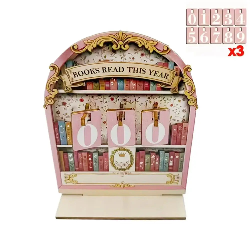 C Color Wooden Reading Challenge Counter – Retro Book Tracker Decor